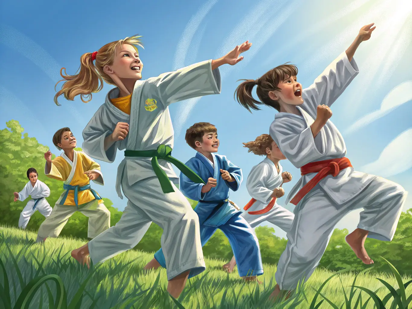 A dynamic image of adults practicing Jujitsu techniques, demonstrating the physical fitness and self-defense aspects of the training at JCO JUDO CLUB OLERONNAIS.