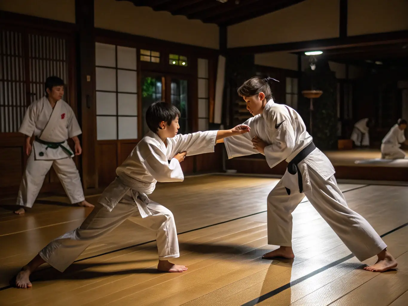A focused image of teenagers engaged in a Jujitsu sparring session at JCO JUDO CLUB OLERONNAIS, demonstrating technique and control.